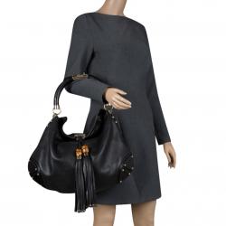 Pre Owned Gucci Black Leather Large Indy Top Handle Bag