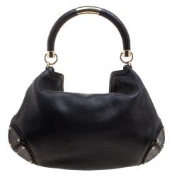 Pre Owned Gucci Black Leather Large Indy Top Handle Bag