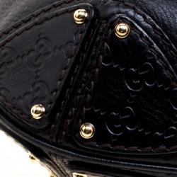Pre Owned Gucci Black Leather Large Indy Top Handle Bag