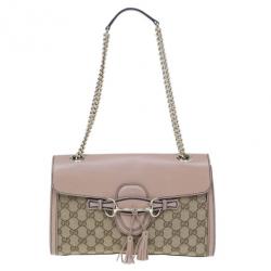 Pre Owned Gucci Beige Monogram Emily Chain Medium Shoulder Bag