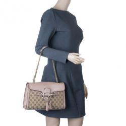 Pre Owned Gucci Beige Monogram Emily Chain Medium Shoulder Bag