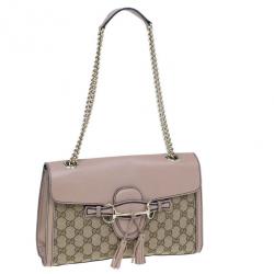 Pre Owned Gucci Beige Monogram Emily Chain Medium Shoulder Bag