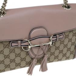 Pre Owned Gucci Beige Monogram Emily Chain Medium Shoulder Bag