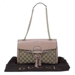 Pre Owned Gucci Beige Monogram Emily Chain Medium Shoulder Bag