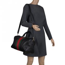 Pre Owned Gucci Black Leather Medium Vintage Web Boston Bag