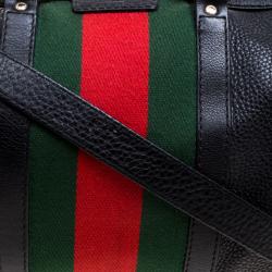 Pre Owned Gucci Black Leather Medium Vintage Web Boston Bag