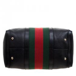 Pre Owned Gucci Black Leather Medium Vintage Web Boston Bag