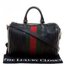 Pre Owned Gucci Black Leather Medium Vintage Web Boston Bag