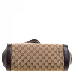 Pre Owned GucciBrown/Biege GG Canvas and Leather Bamboo Bullet Satchel