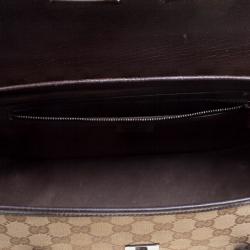 Pre Owned GucciBrown/Biege GG Canvas and Leather Bamboo Bullet Satchel