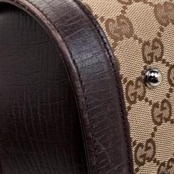 Pre Owned GucciBrown/Biege GG Canvas and Leather Bamboo Bullet Satchel