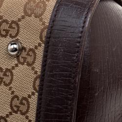 Pre Owned GucciBrown/Biege GG Canvas and Leather Bamboo Bullet Satchel