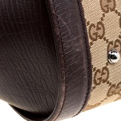 Pre Owned GucciBrown/Biege GG Canvas and Leather Bamboo Bullet Satchel