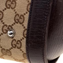 Pre Owned GucciBrown/Biege GG Canvas and Leather Bamboo Bullet Satchel