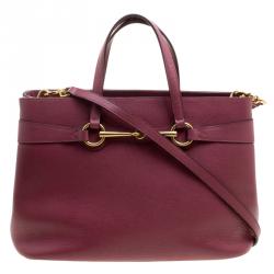 Pre Owned Gucci Light Burgundy Leather Bright Bit Jasmine Top Handle Bag