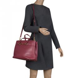 Pre Owned Gucci Light Burgundy Leather Bright Bit Jasmine Top Handle Bag