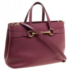 Pre Owned Gucci Light Burgundy Leather Bright Bit Jasmine Top Handle Bag
