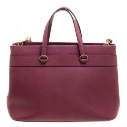 Pre Owned Gucci Light Burgundy Leather Bright Bit Jasmine Top Handle Bag