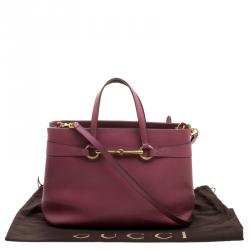 Pre Owned Gucci Light Burgundy Leather Bright Bit Jasmine Top Handle Bag