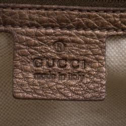 Pre Owned Gucci Beige/Metallic Dark Beige Canvas and Leather  Medium 1973 Top Handle Bag
