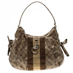 Pre Owned Gucci Beige/Ebony GG Crystal Coated Canvas Gucci by Gucci Hobo