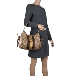 Pre Owned Gucci Beige/Ebony GG Crystal Coated Canvas Gucci by Gucci Hobo