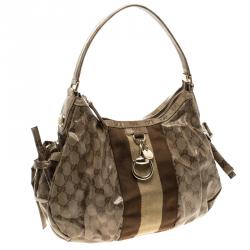 Pre Owned Gucci Beige/Ebony GG Crystal Coated Canvas Gucci by Gucci Hobo