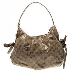 Pre Owned Gucci Beige/Ebony GG Crystal Coated Canvas Gucci by Gucci Hobo