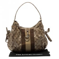 Pre Owned Gucci Beige/Ebony GG Crystal Coated Canvas Gucci by Gucci Hobo