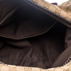 Pre Owned Gucci Beige/Burgundy GG Canvas and Leather Top Handle Bag