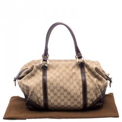 Pre Owned Gucci Beige/Burgundy GG Canvas and Leather Top Handle Bag