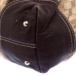 Pre Owned Gucci Beige/Burgundy GG Canvas and Leather Top Handle Bag