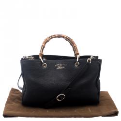 Pre Owned Gucci Black Leather Bamboo Top Handle Shopper Tote