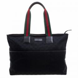 Pre Owned Gucci Black GG Canvas Web Diaper Tote