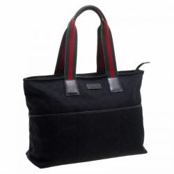 Pre Owned Gucci Black GG Canvas Web Diaper Tote