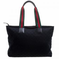 Pre Owned Gucci Black GG Canvas Web Diaper Tote