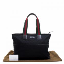 Pre Owned Gucci Black GG Canvas Web Diaper Tote