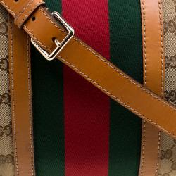 Pre Owned Gucci Beige/Tan GG Canvas Medium Vintage Web Boston Bag
