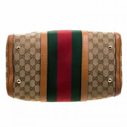 Pre Owned Gucci Beige/Tan GG Canvas Medium Vintage Web Boston Bag