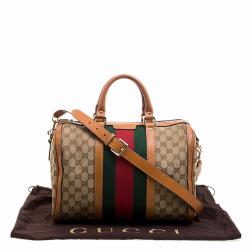 Pre Owned Gucci Beige/Tan GG Canvas Medium Vintage Web Boston Bag