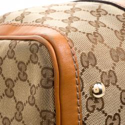 Pre Owned Gucci Beige/Tan GG Canvas Medium Vintage Web Boston Bag