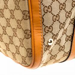 Pre Owned Gucci Beige/Tan GG Canvas Medium Vintage Web Boston Bag