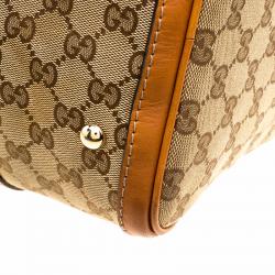 Pre Owned Gucci Beige/Tan GG Canvas Medium Vintage Web Boston Bag