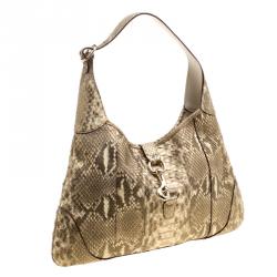 Pre Owned Gucci Gold Python Jackie O Bouvier Hobo