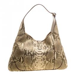 Pre Owned Gucci Gold Python Jackie O Bouvier Hobo