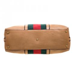 Pre Owned Gucci Light Brown Leather Web Rania Top Handle Bag