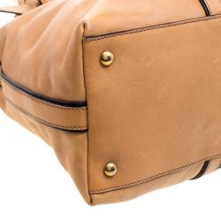 Pre Owned Gucci Light Brown Leather Web Rania Top Handle Bag
