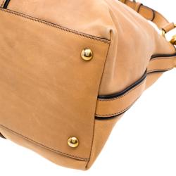 Pre Owned Gucci Light Brown Leather Web Rania Top Handle Bag