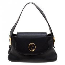 Pre Owned Gucci Black Leather 1973 Flap Shoulder Bag