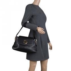 Pre Owned Gucci Black Leather 1973 Flap Shoulder Bag